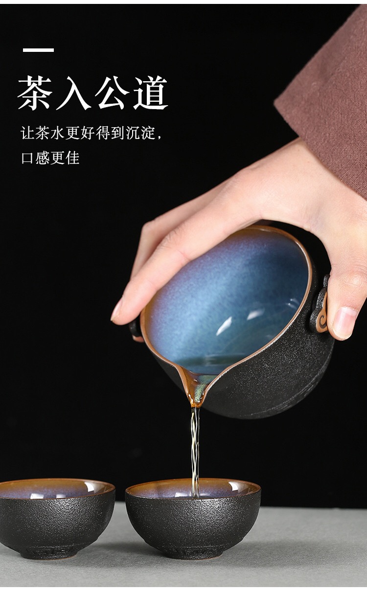 Unique Travel Hand-Held Tea Set With Case (5 Teacups) 3 Travel Hand-Held Tea Set With Case (Black Pottery) 5 Teacups
