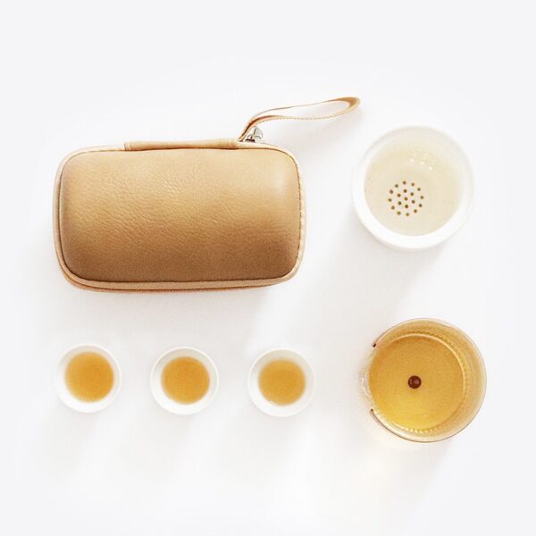 Ceramic and Glass Practical Travel Tea Set Case with 3 Cups