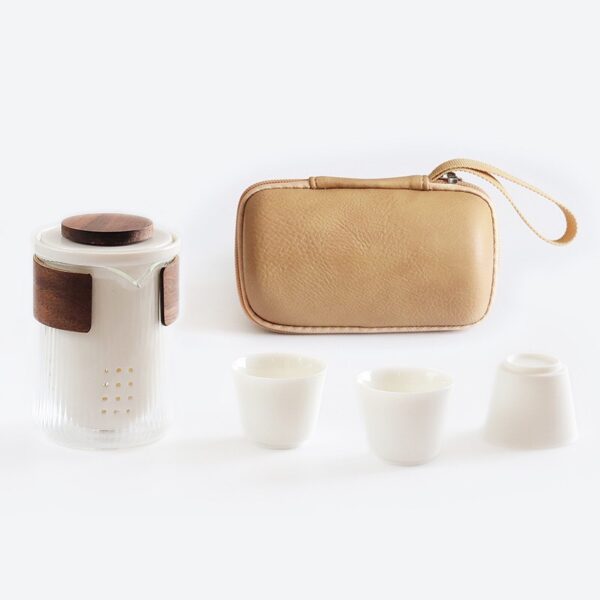 Ceramic and Glass Practical Travel Tea Set Case with 3 Cups